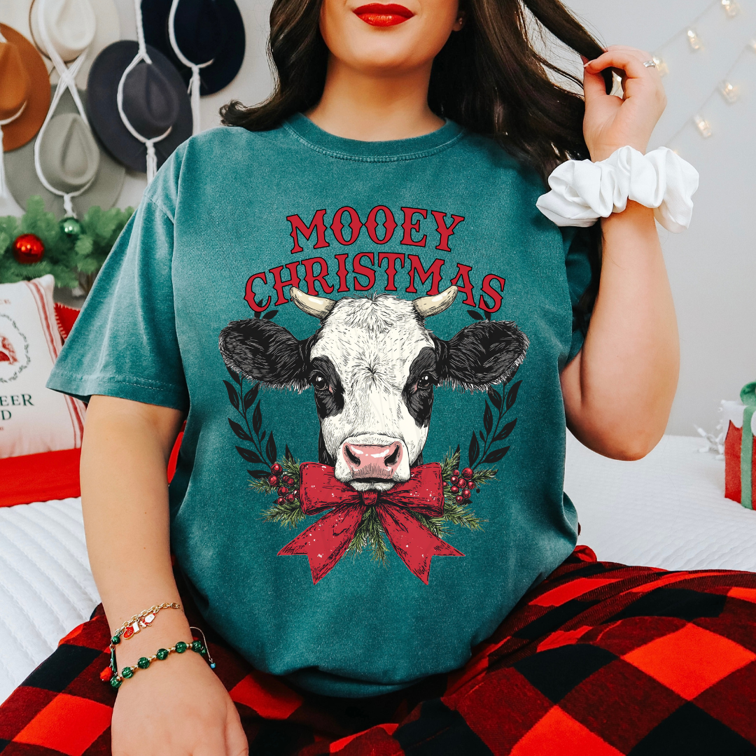 Mooey Christmas Cow Wreath Transfer