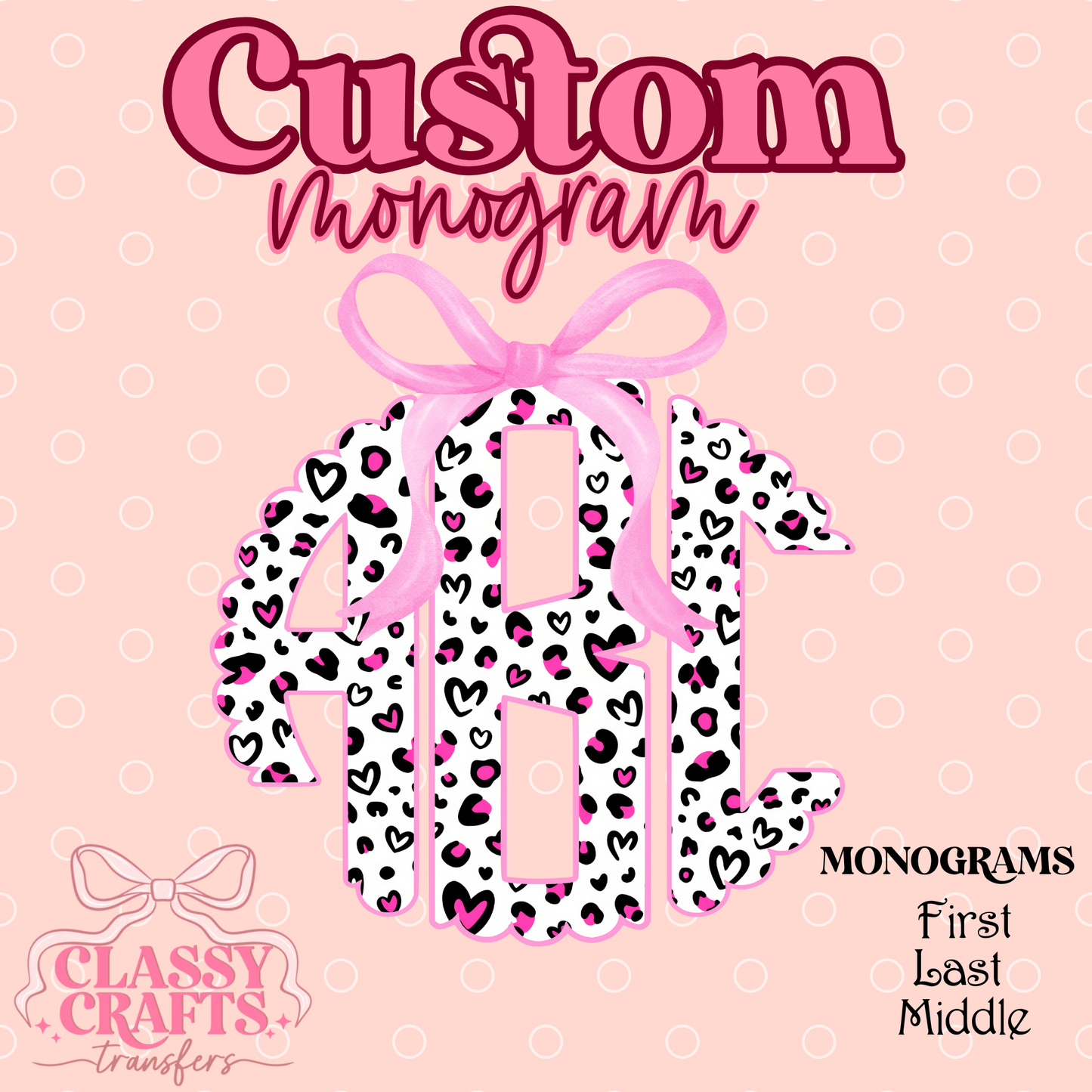 Pink Cheetah Hearts - Custom Monogram Transfer