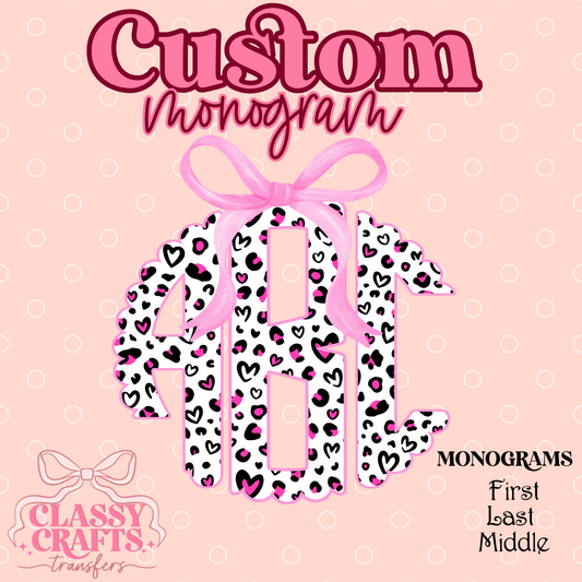 Pink Cheetah Hearts - Custom Monogram Transfer