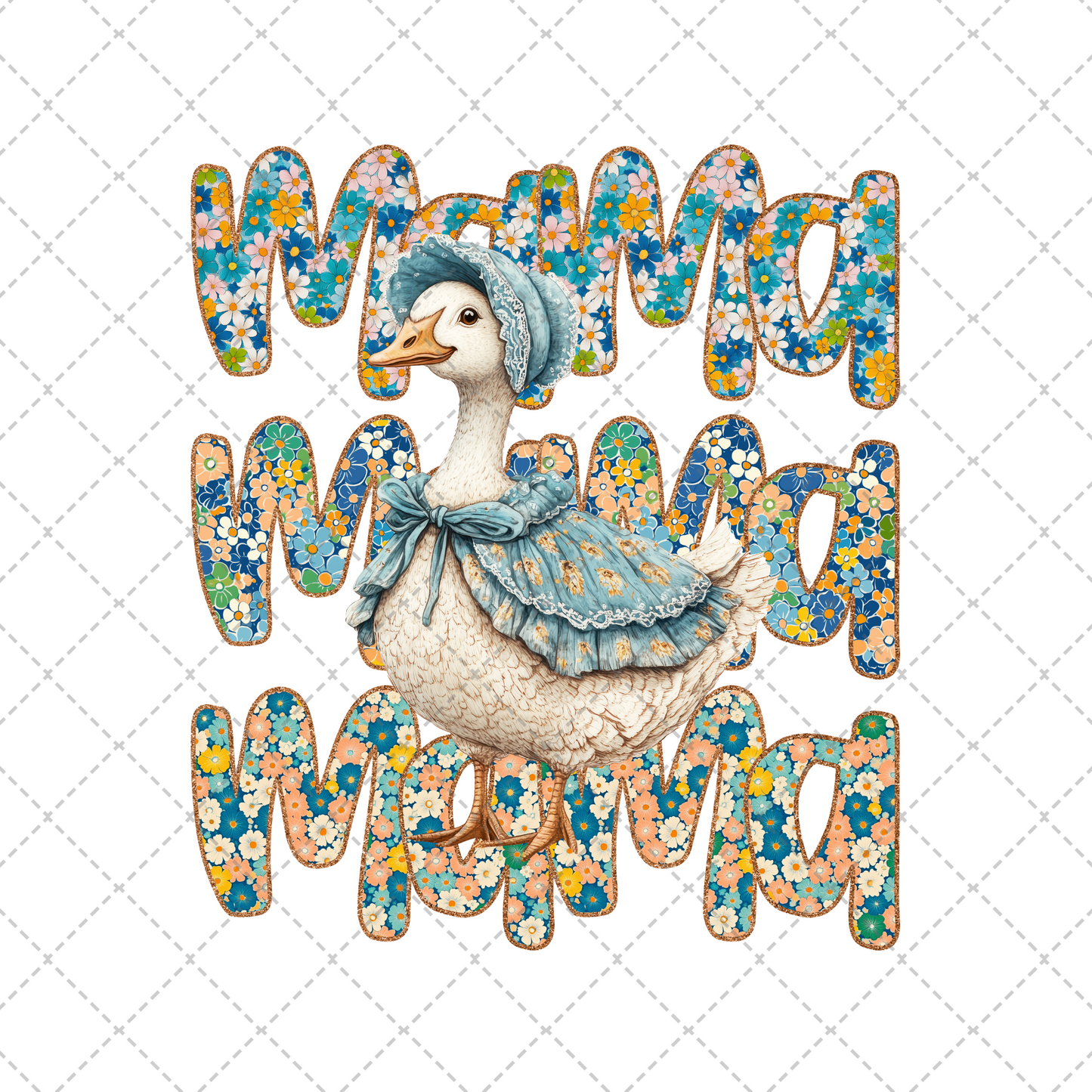 Blue Floral Mama Goose Transfer