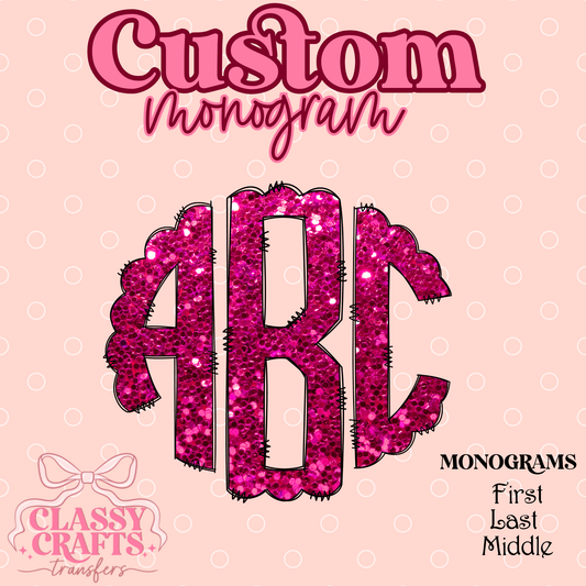 Pink Chunky Glitter - Custom Monogram Transfer