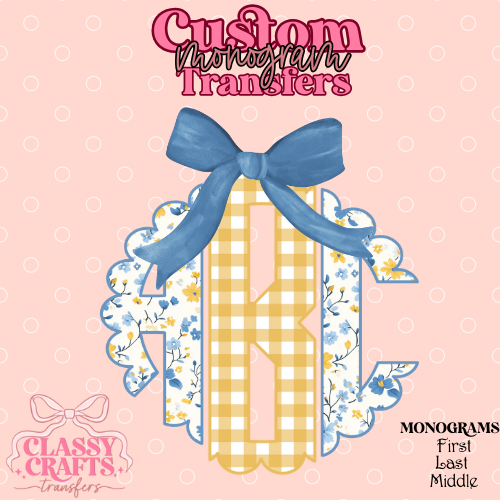 Yellow & Blue Floral- Custom Monogram Transfer