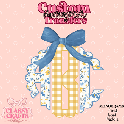 Yellow & Blue Floral- Custom Monogram Transfer