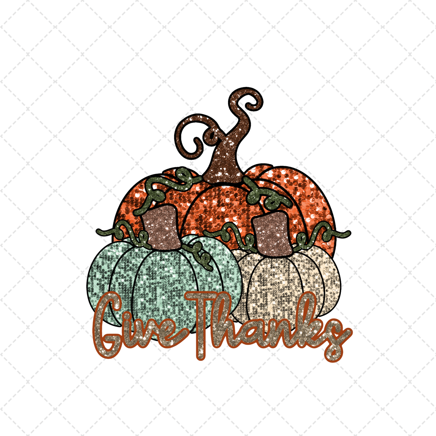 Give Thanks Faux Glitter Pumpkin Transfer