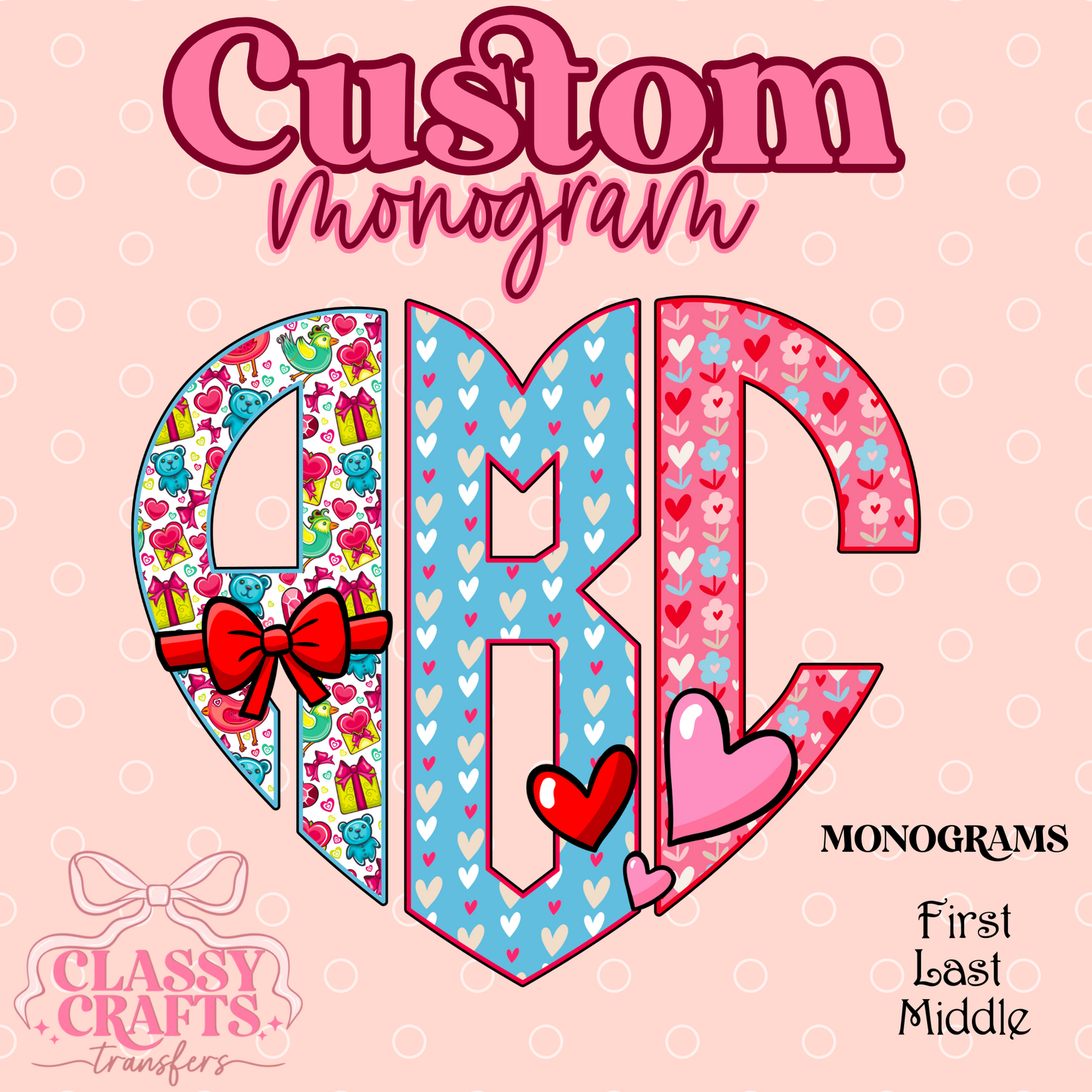 Teddy Bear Floral Valentines - Custom Monogram Transfer