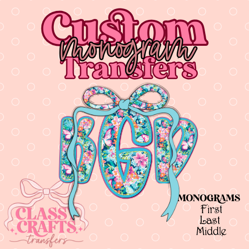 Teal Floral - Custom Monogram Transfer