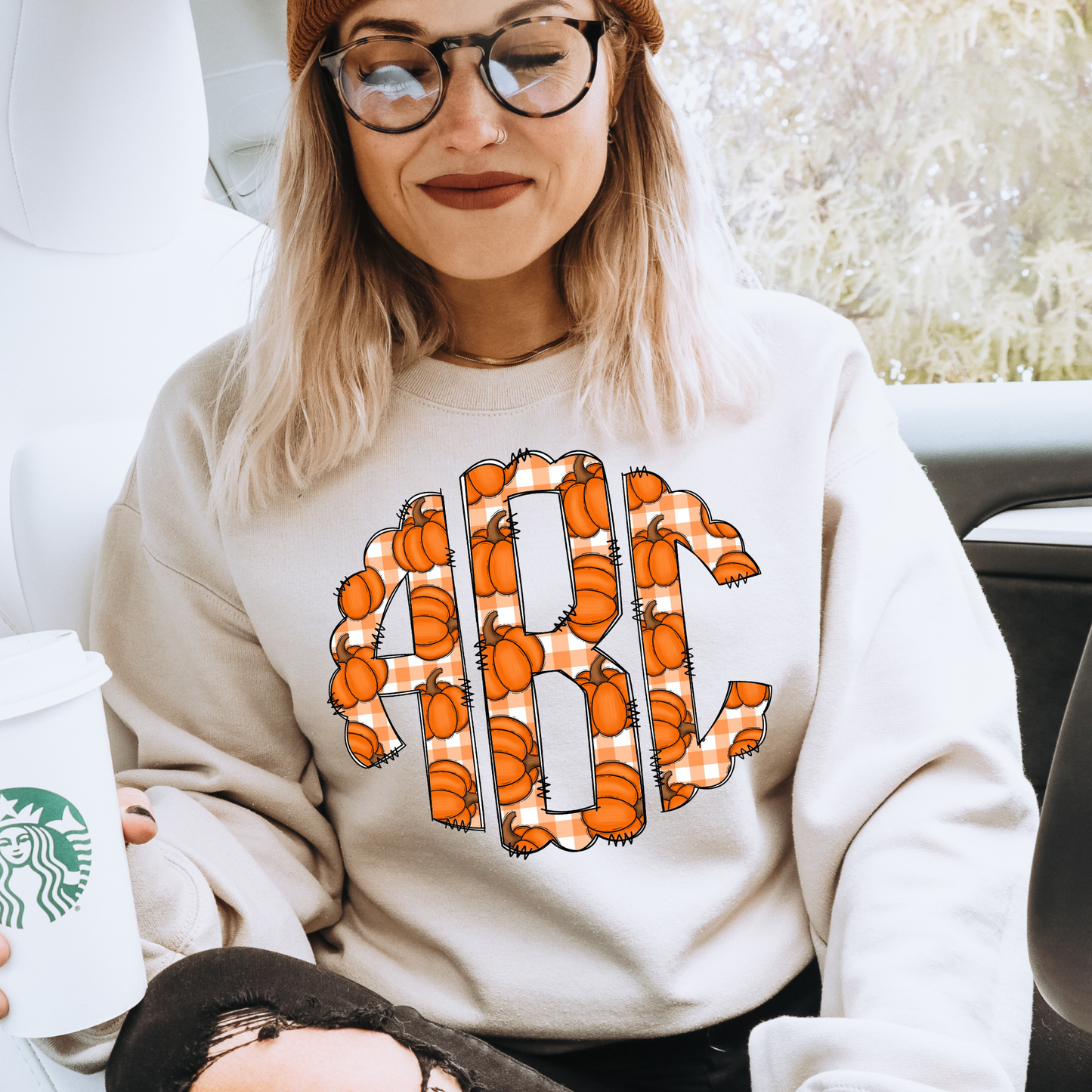 Fall Plaid Pumpkins - Custom Monogram Transfer