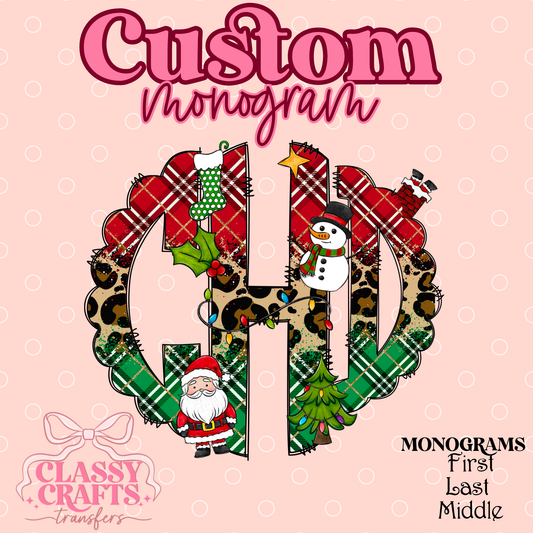 Christmas Leopard & Plaid - Custom Monogram Transfer
