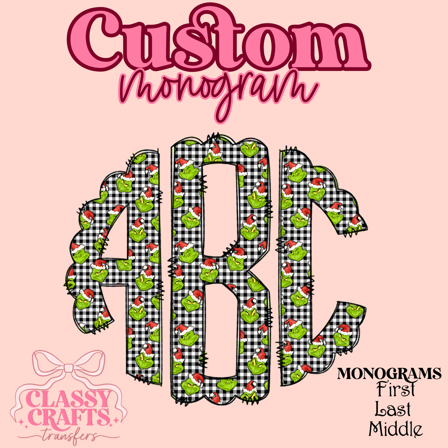 Black & White Plaid Gman - Custom Monogram Transfer