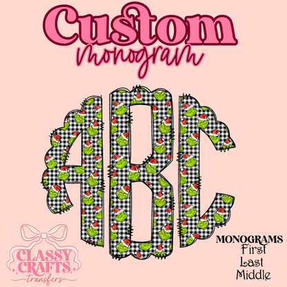 Black & White Plaid Gman - Custom Monogram Transfer