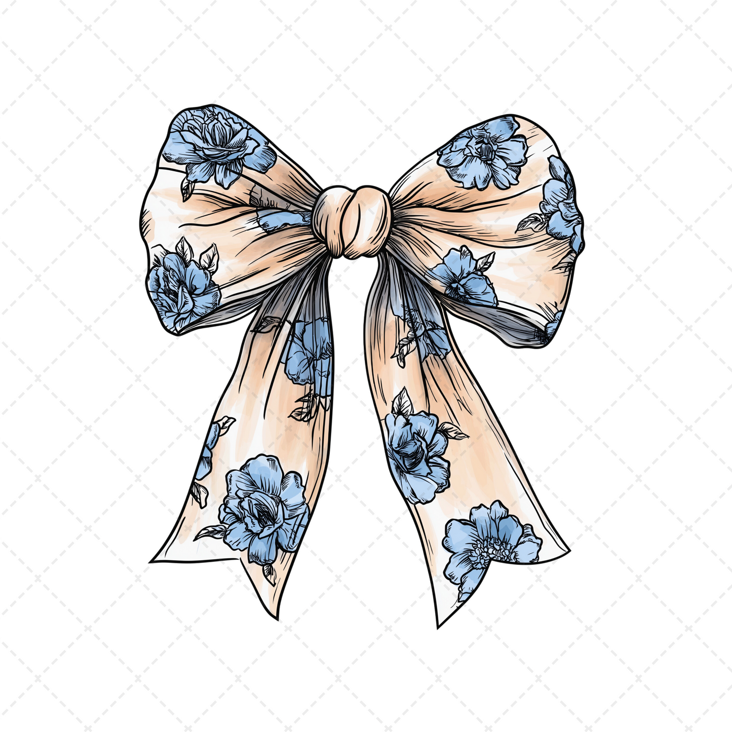 Blue Chinoiserie Ivory Bow Transfer