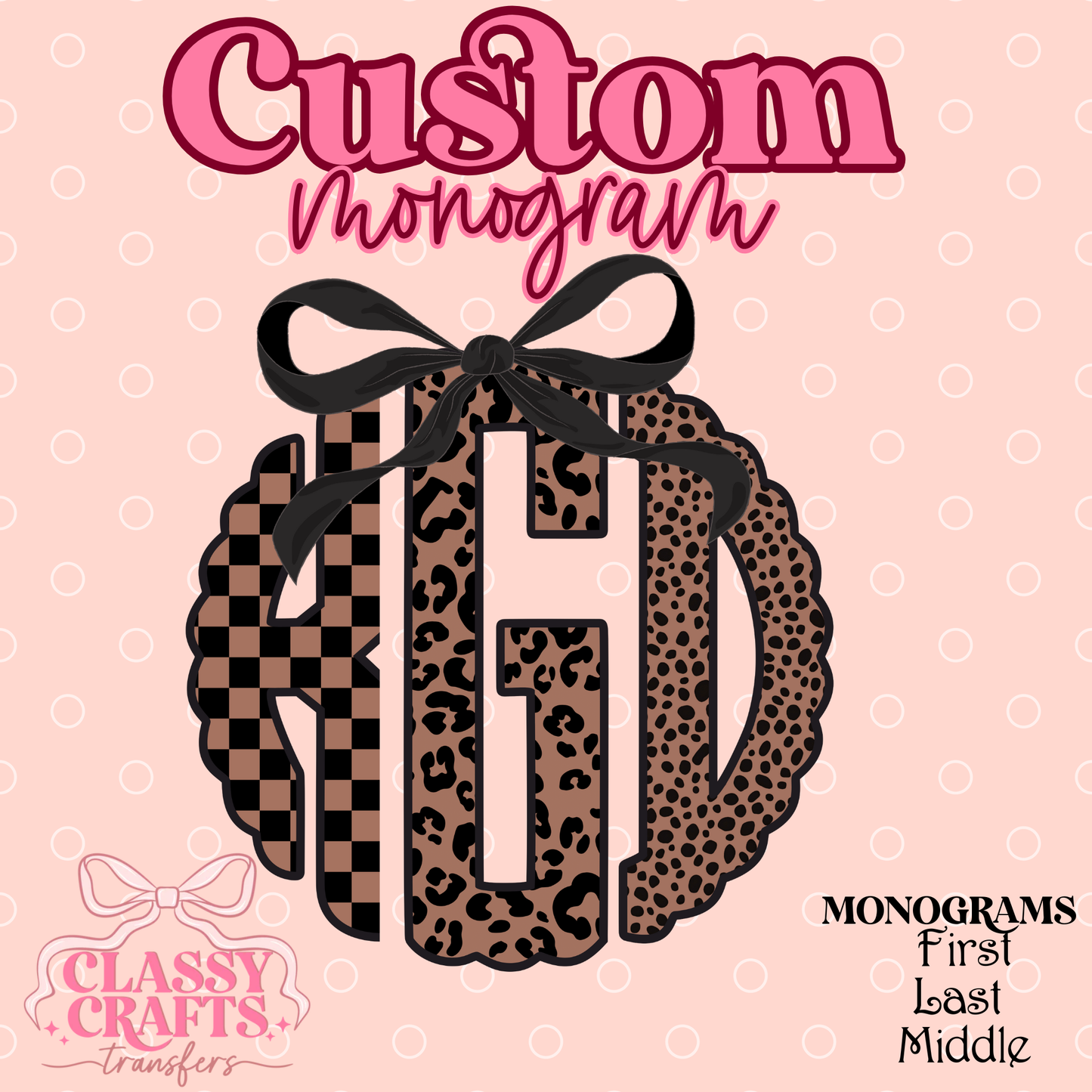 Brown Lepoard Coquette Bow- Custom Monogram Transfer