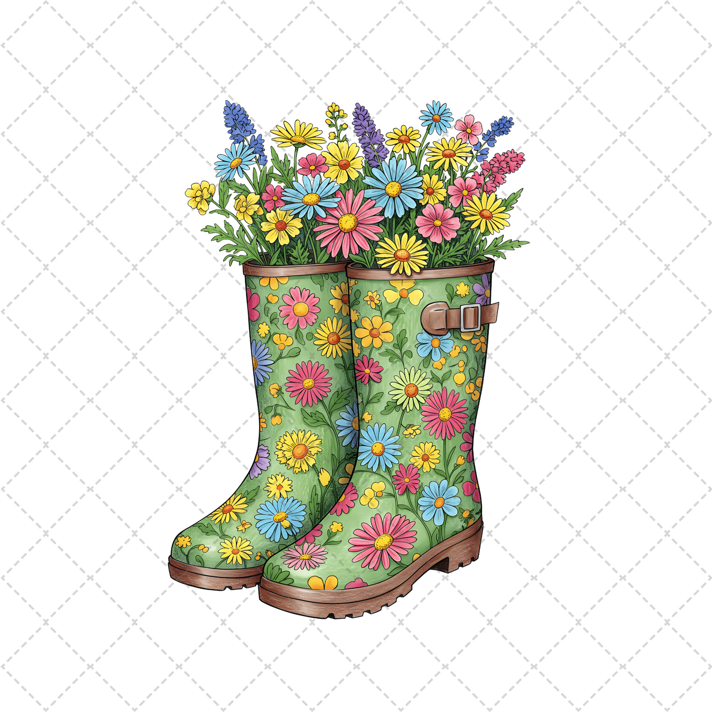 Spring Floral Garden Boots Transfer