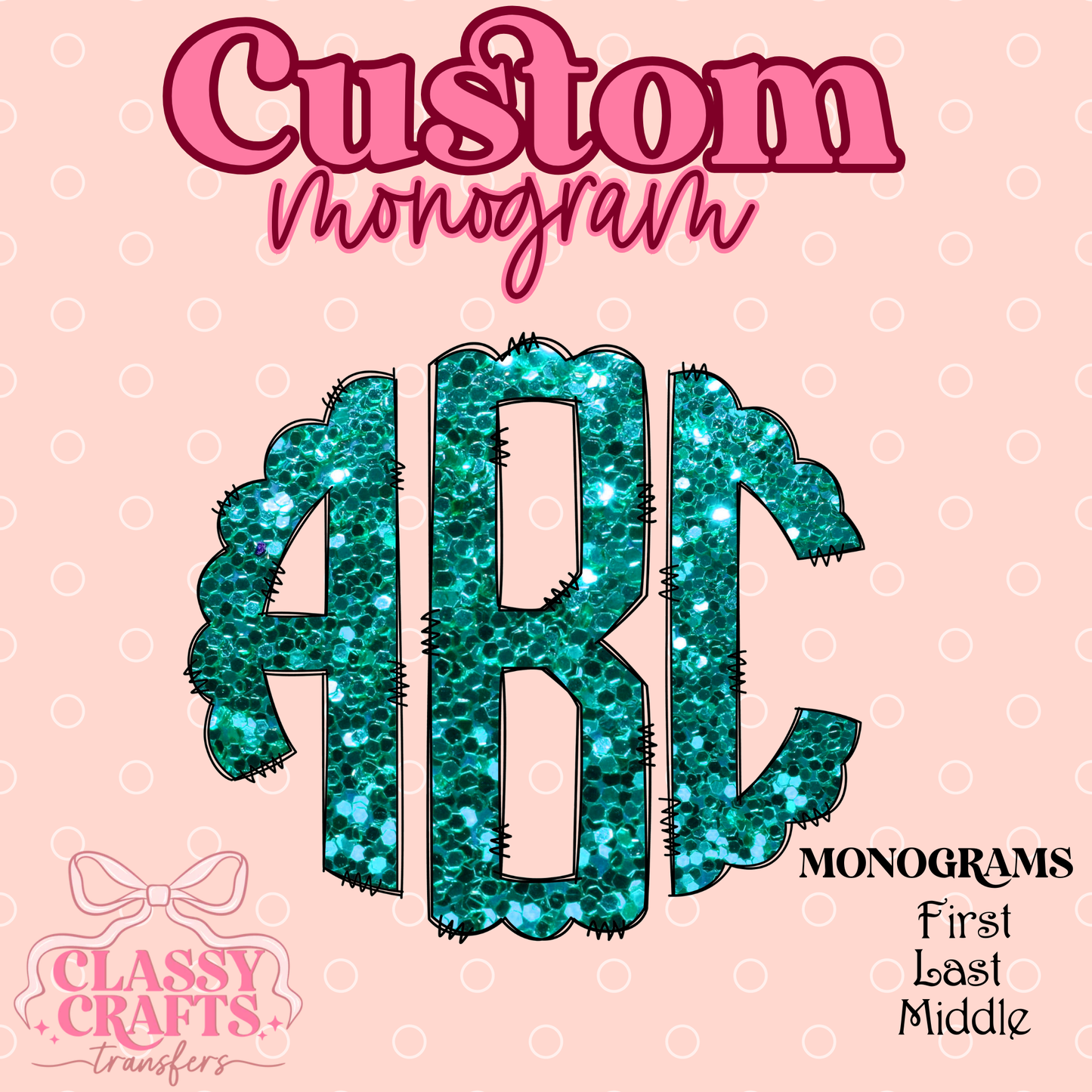 Turquoise Green Glitter - Custom Monogram Transfer