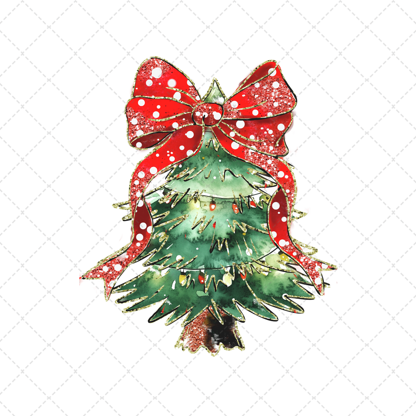 Traditional Christmas Tree With Red Polka Dot Bow Transfer