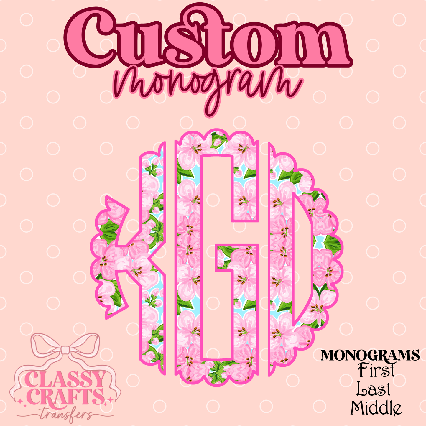 Preppy Pink Rose - Custom Monogram Transfer