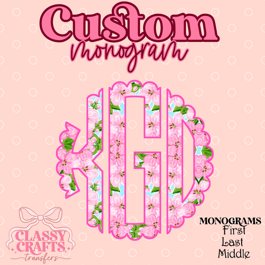 Preppy Pink Rose - Custom Monogram Transfer