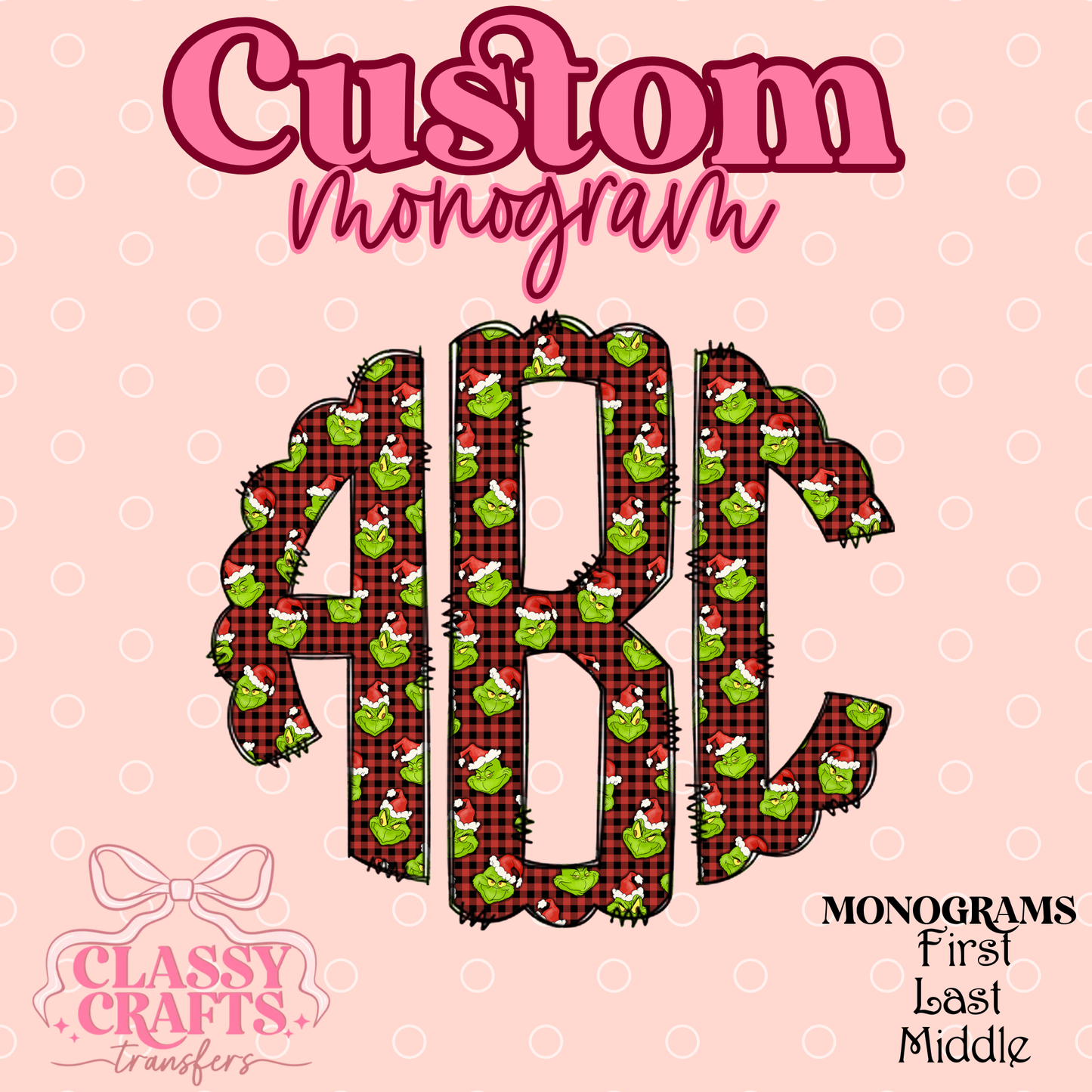 Red Plaid Gman  - Custom Monogram Transfer