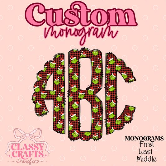 Red Plaid Gman  - Custom Monogram Transfer
