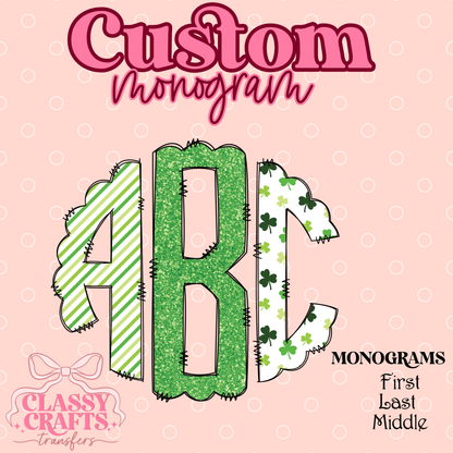 St. Patricks Day Strip Green Clover - Custom Monogram Transfer