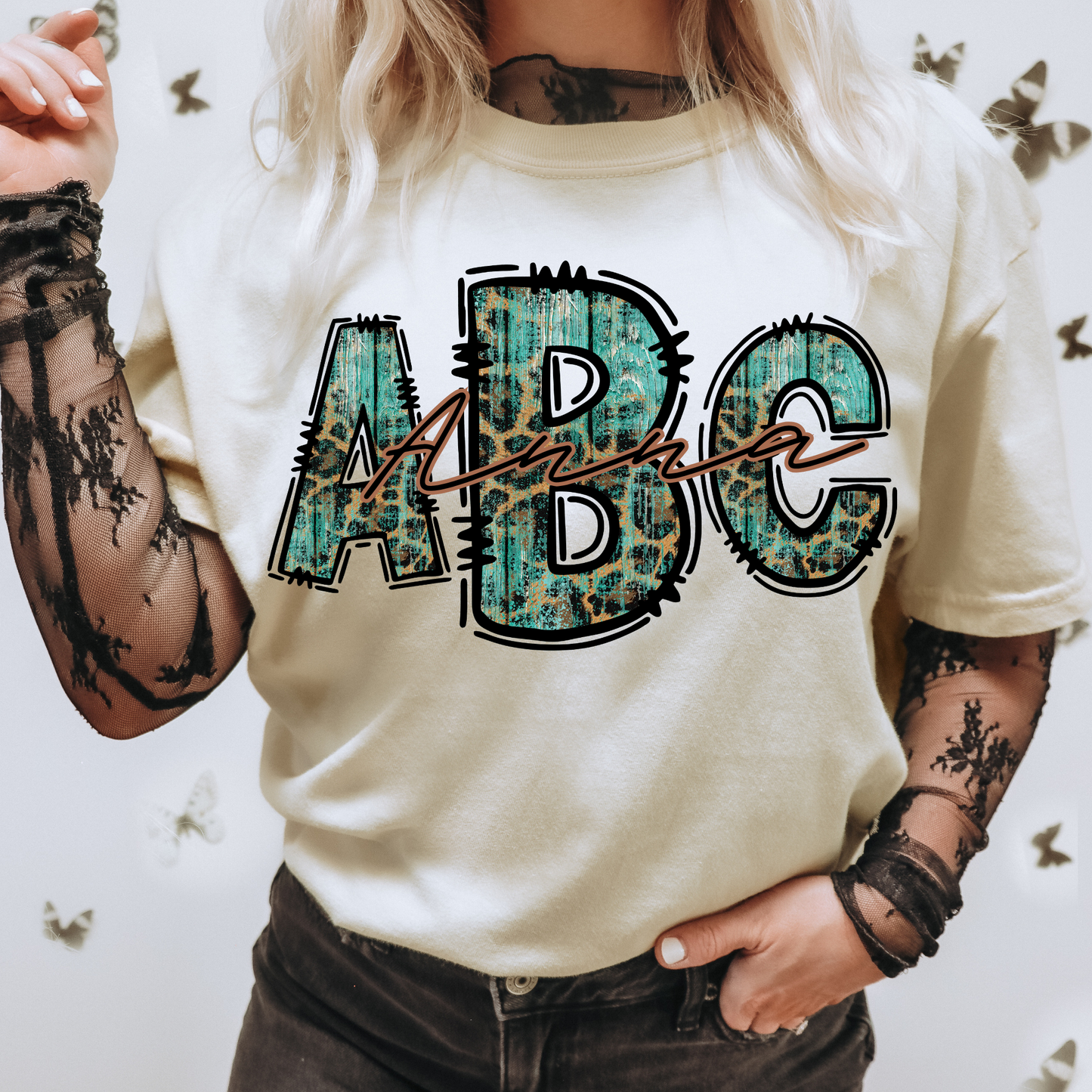 Teal Leopard  - Custom Monogram Transfer