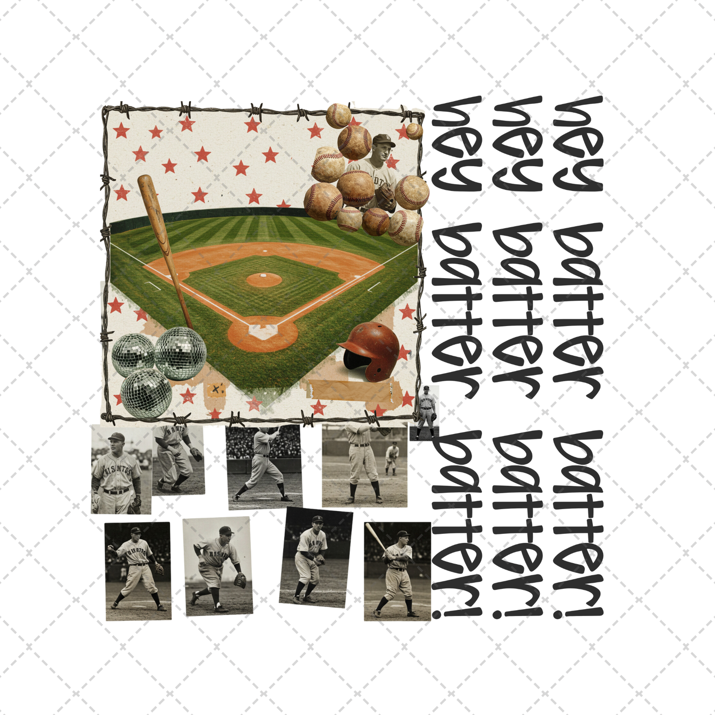 Hey Batter Batter Vintage Transfer