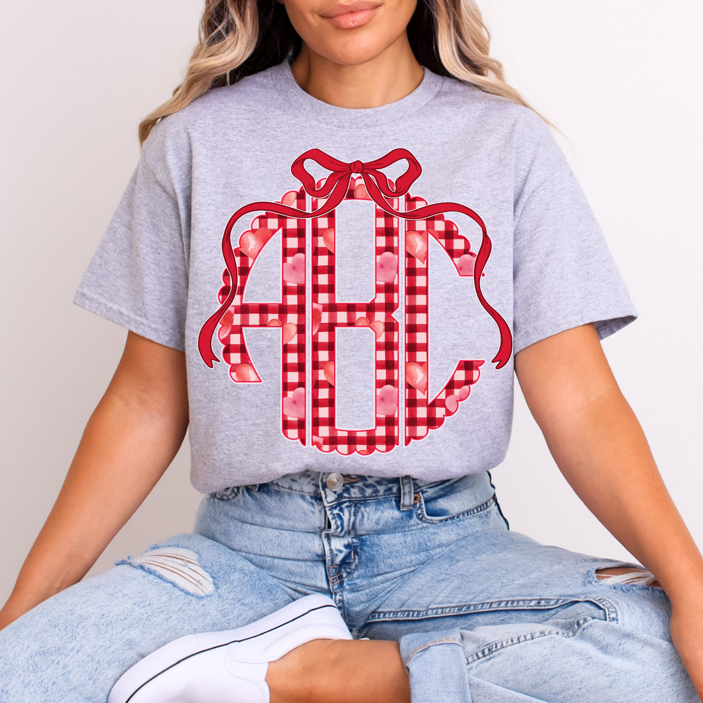 Checkered Heart Scolloped- Custom Monogram Transfer