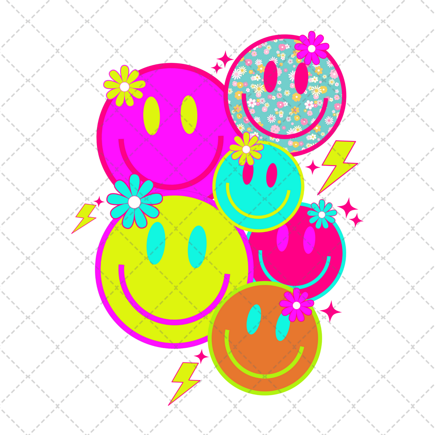 Neon Summer Smiley Transfer