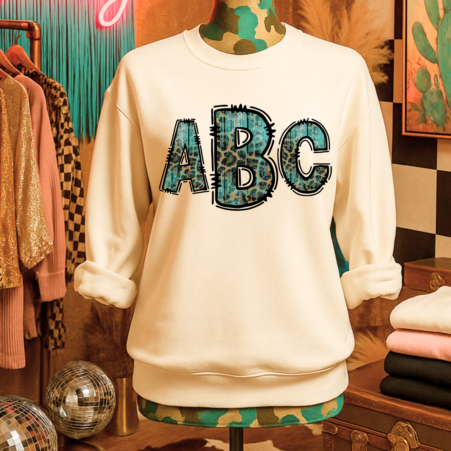 Teal Leopard  - Custom Monogram Transfer