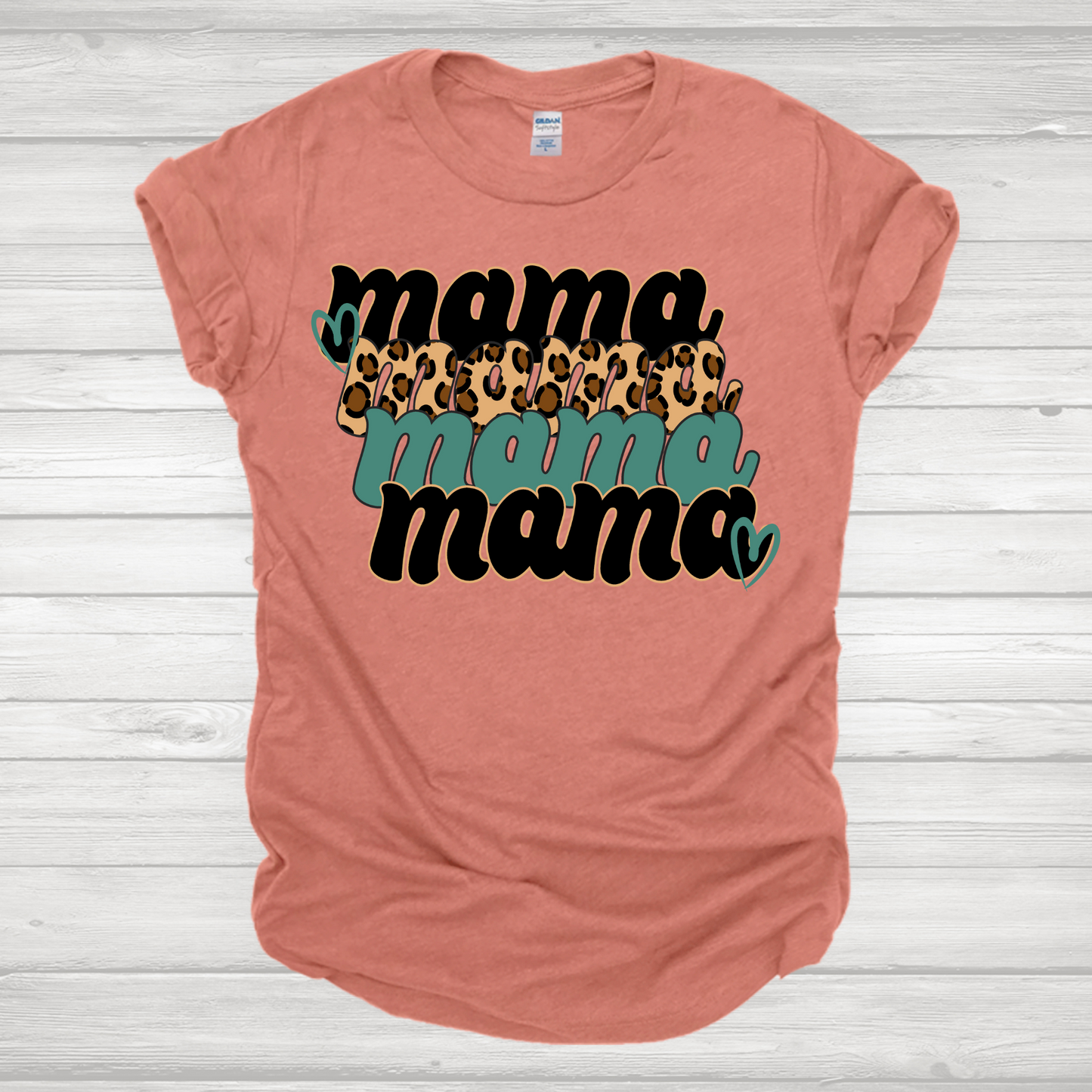 Mama Cheetah Stacked Teal Transfer