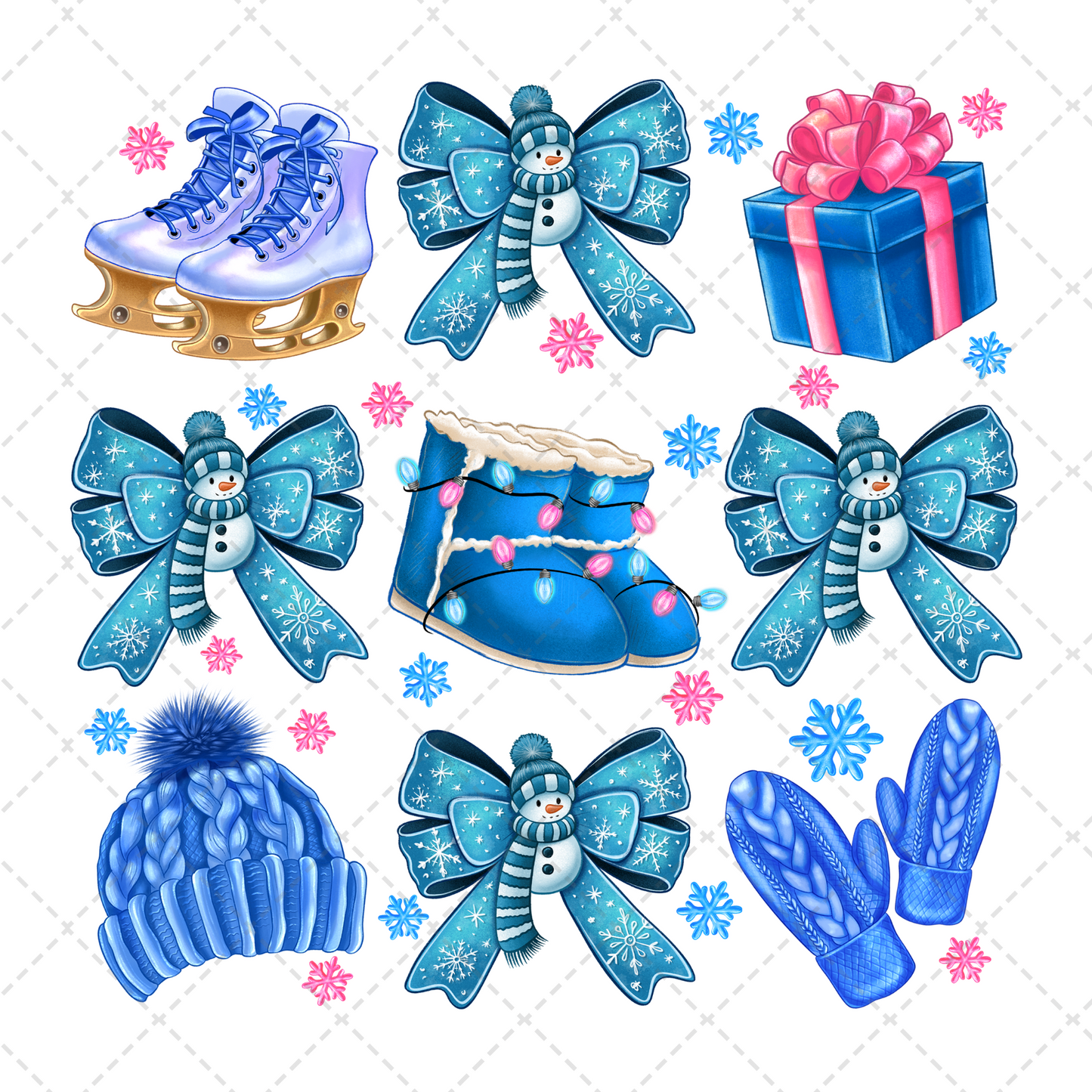 Blue Winter Bow Grid Transfer