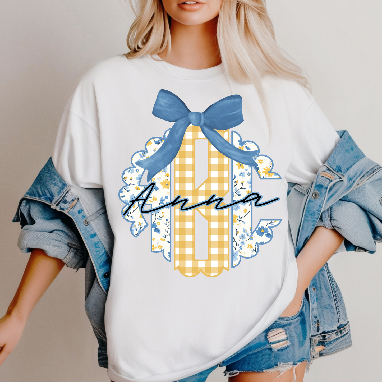 Yellow & Blue Floral- Custom Monogram Transfer