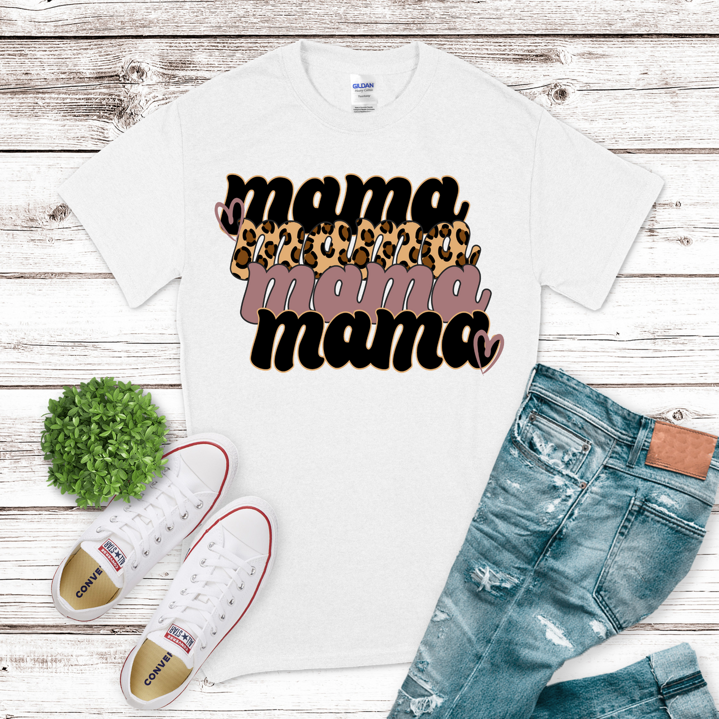 Mama Cheetah Stacked Mauve Transfer