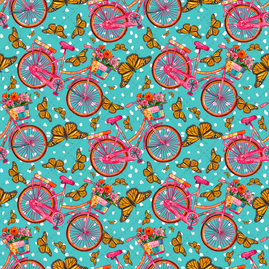 Bicycles And Butterflies Seamless - Sublimation Transfer