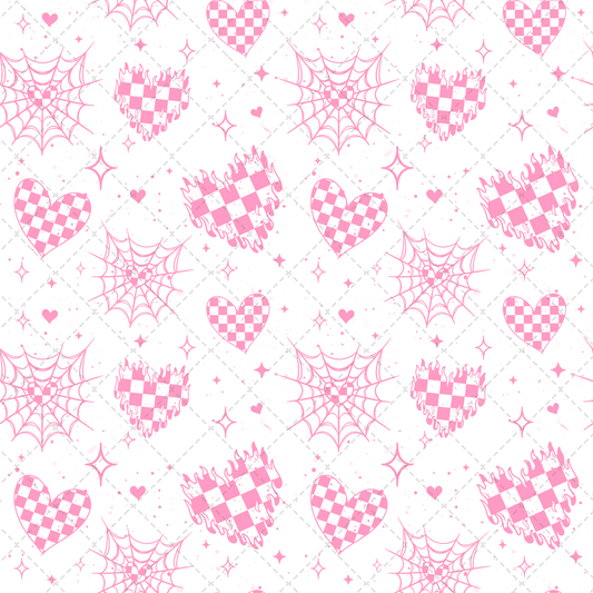 Pink On White Checker Flame Hearts Seamless - Sublimation Transfer