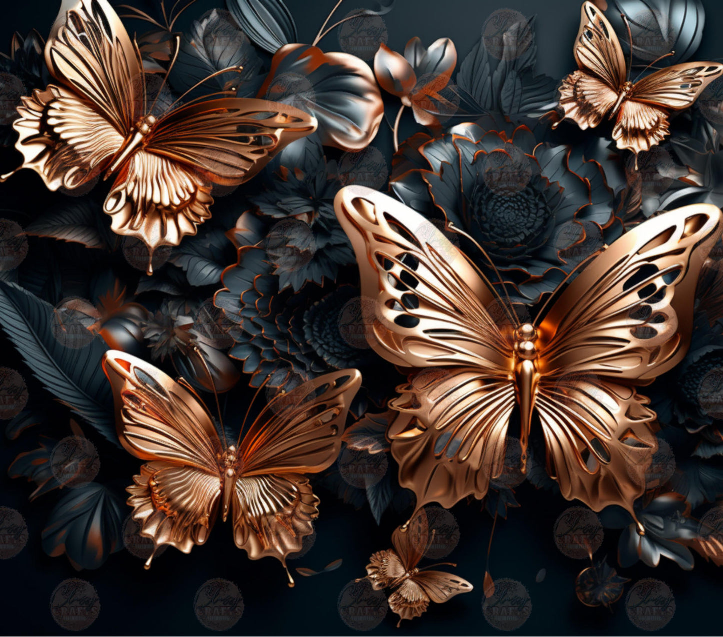 3D Metallic Gold Butterfly Tumbler Wrap - Sublimation Transfer