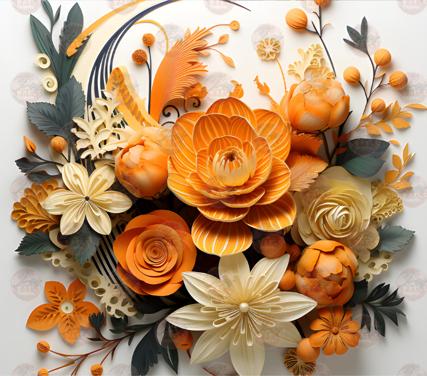 3D Orange Bouquet Tumbler Wrap - Sublimation Transfer