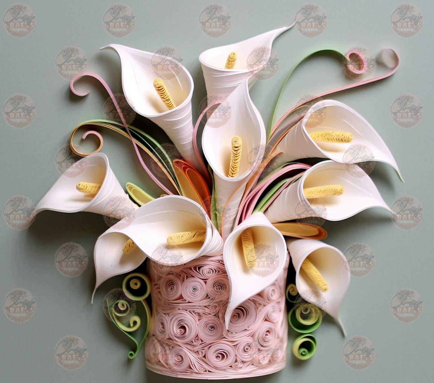 3D Pink Vase Callalily's Tumbler Wrap - Sublimation Transfer