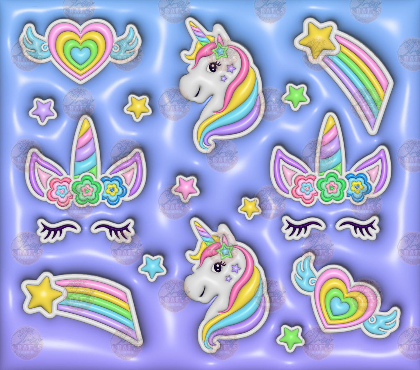 3D Puff Unicorns & Rainbows Tumbler Wrap - Sublimation Transfer