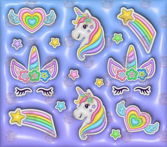 3D Puff Unicorns & Rainbows Tumbler Wrap - Sublimation Transfer