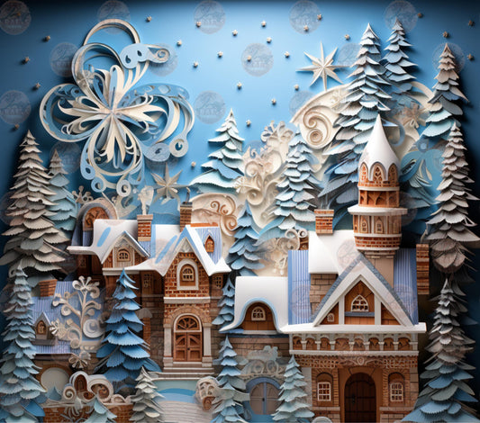 3D Winter Village Tumbler Wrap - Sublimation Transfer