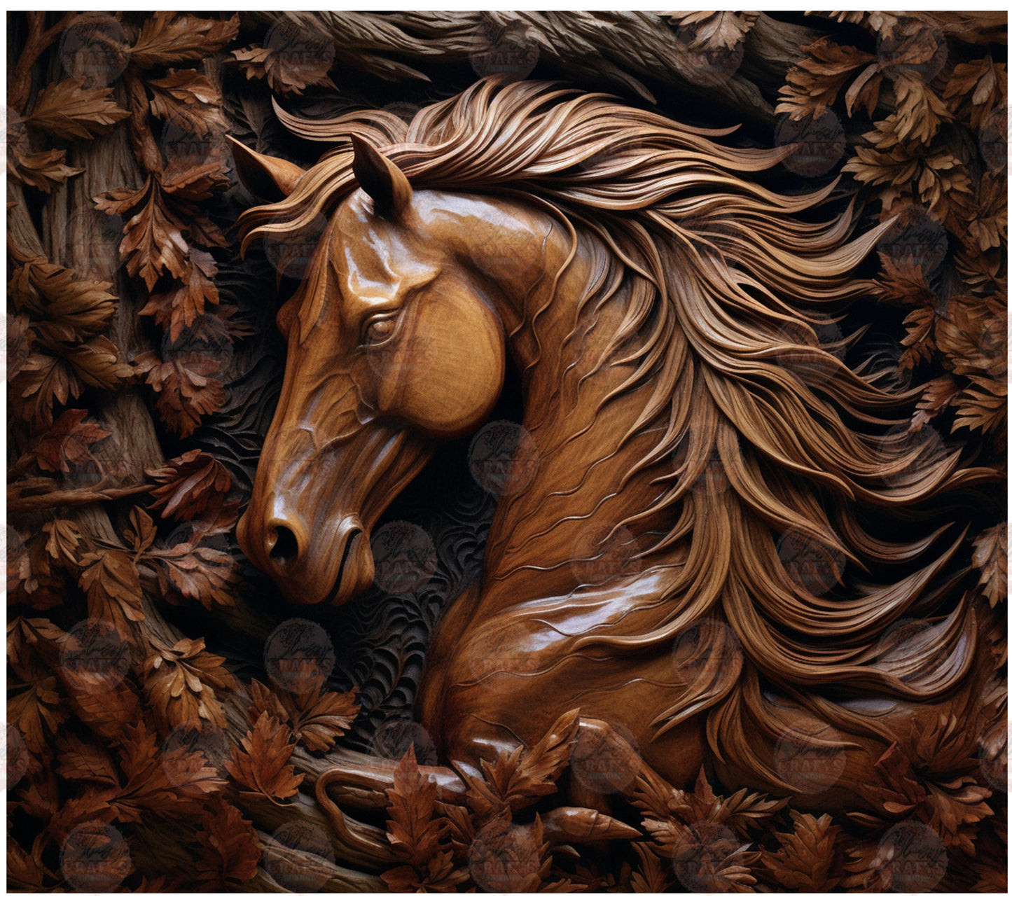 3D Wood Carved Horse Tumbler Wrap - Sublimation Transfer