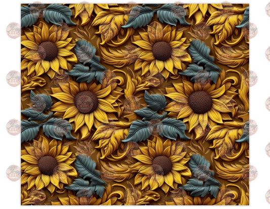 3D Sunflower Carving Tumbler Wrap - Sublimation Transfer