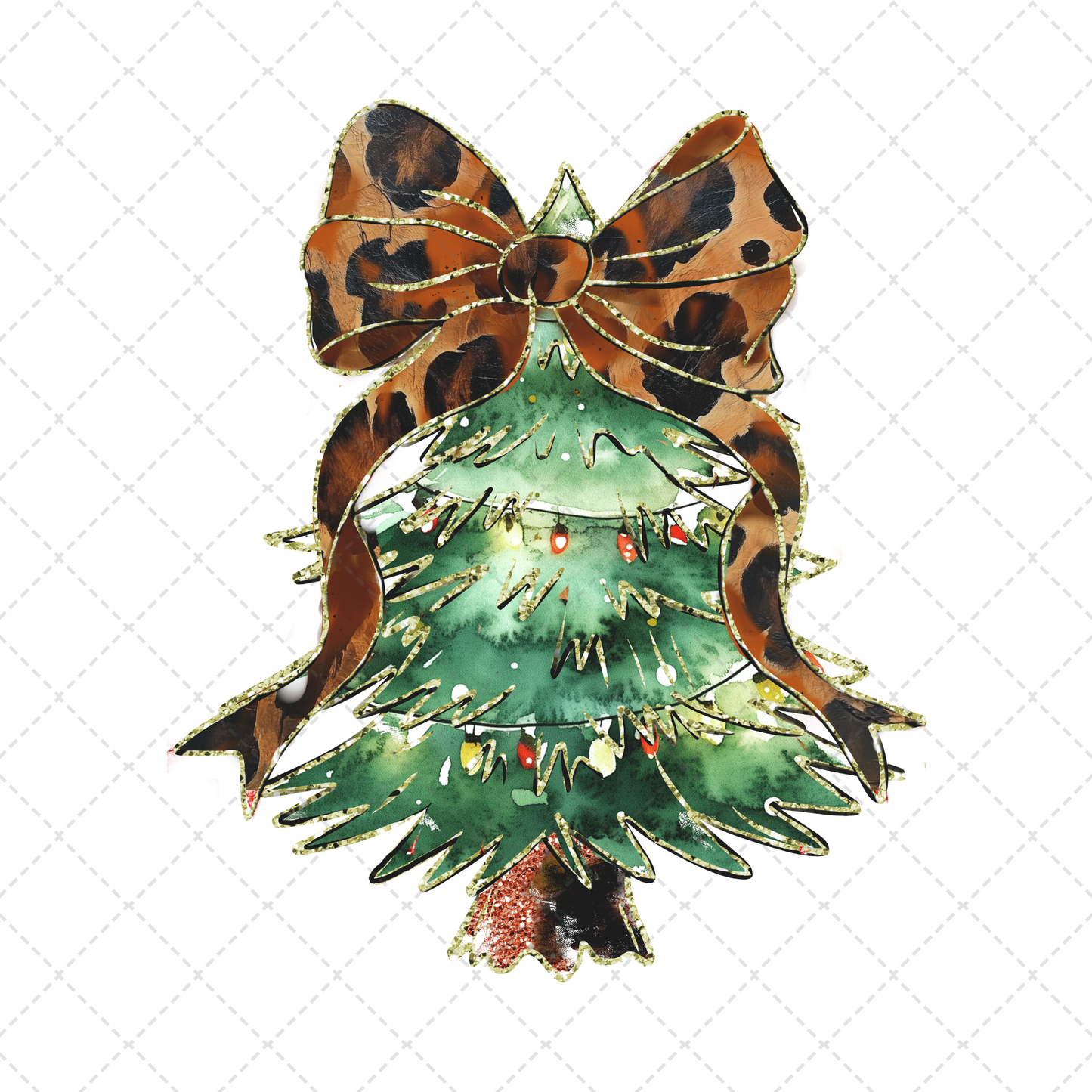 Green Christmas Tree With Leopard Bow Transfer