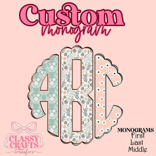 Peach & Mint Floral - Custom Monogram Transfer