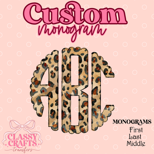 Leopard Scallop- Custom Monogram Transfer