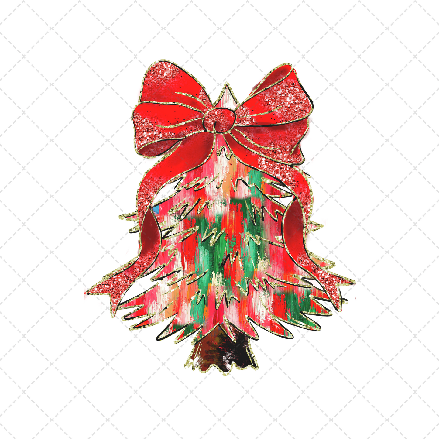 Red And Green Christmas Tree With Red Bow Transfer