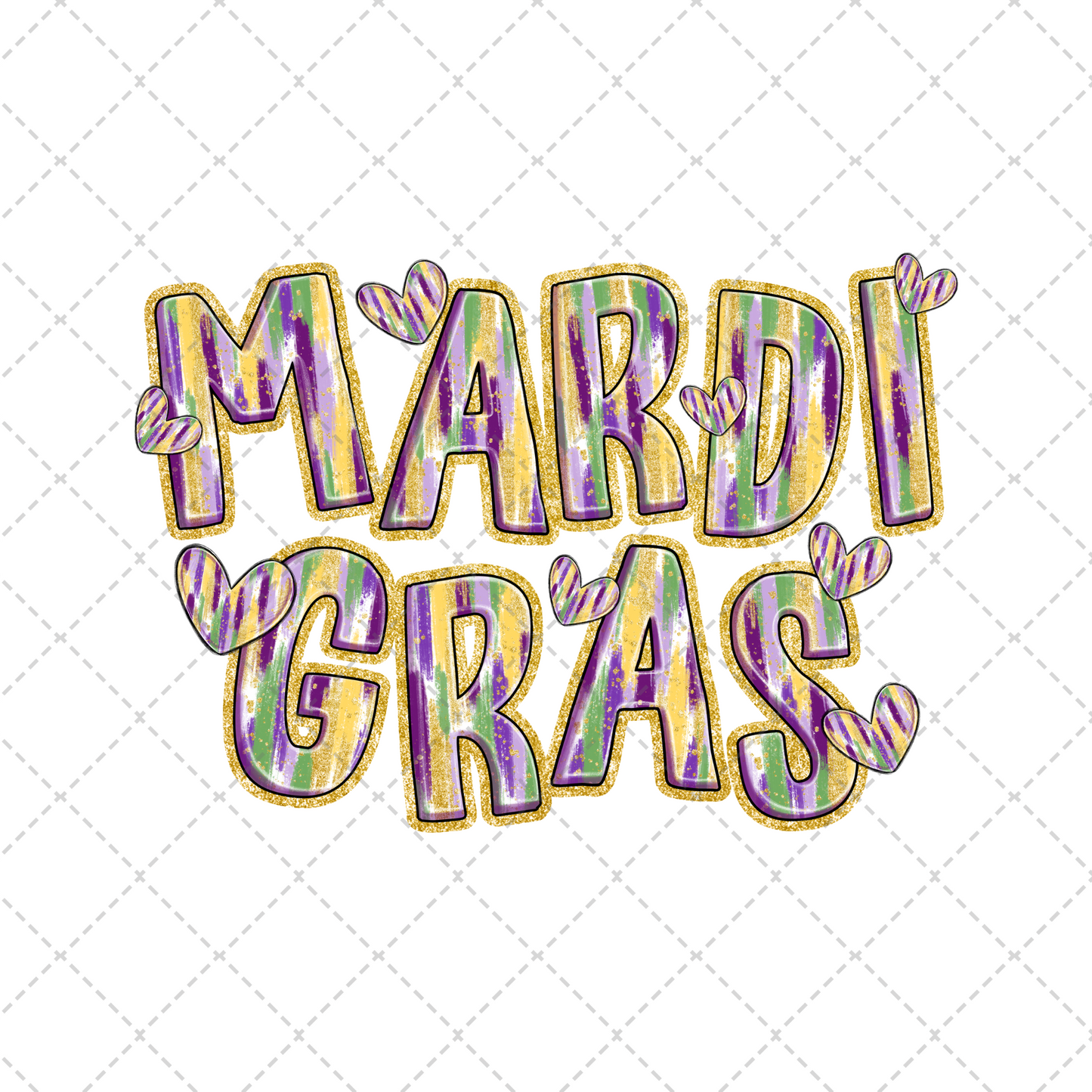 Mardi Gras Glitter Hearts Transfer