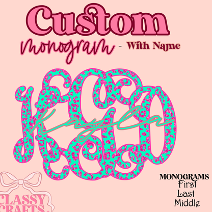 Pink Cheetah Vines - Custom Monogram Transfer
