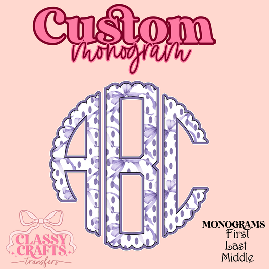 Purple Coquette   - Custom Monogram Transfer